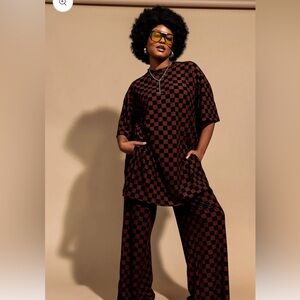 Dressed In LALA Lex Ribbed Playsuit - Brown/Black Checkerboard